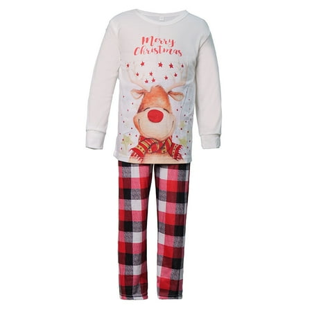 

Uorcsa Fashion Comfy Two-piece Pajamas Plaid Print Christmas Home Parent-child clothing White
