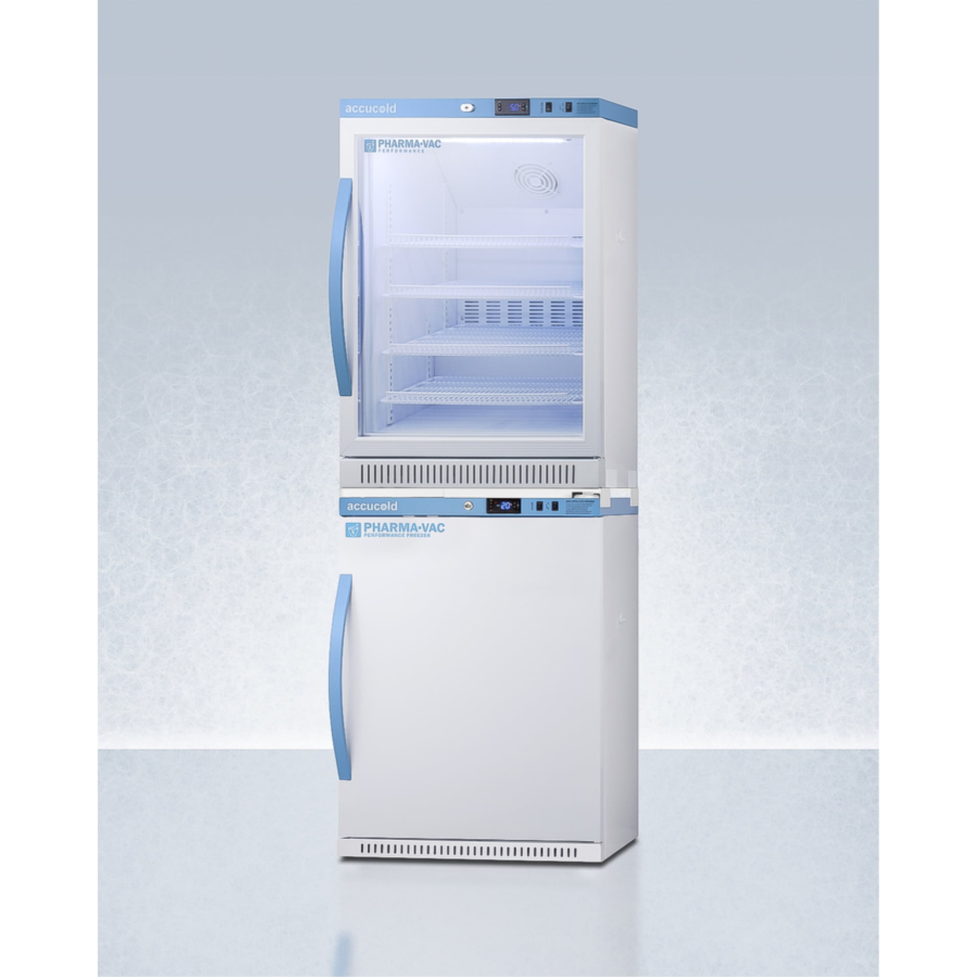 Performance Series Pharma-Vac stacked vaccine refrigerator/freezer combination