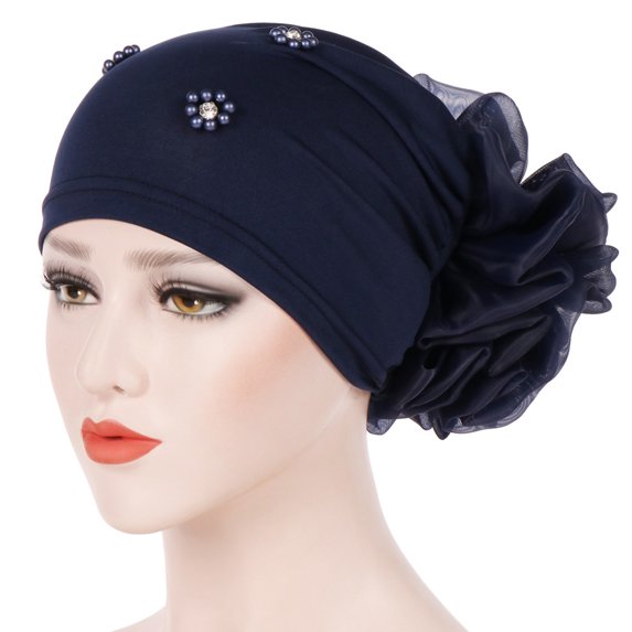 CDAR Muslim Women Faux Pearl Flower Hat Hijab Hair Loss Head Scarf Turban Cap Wrap