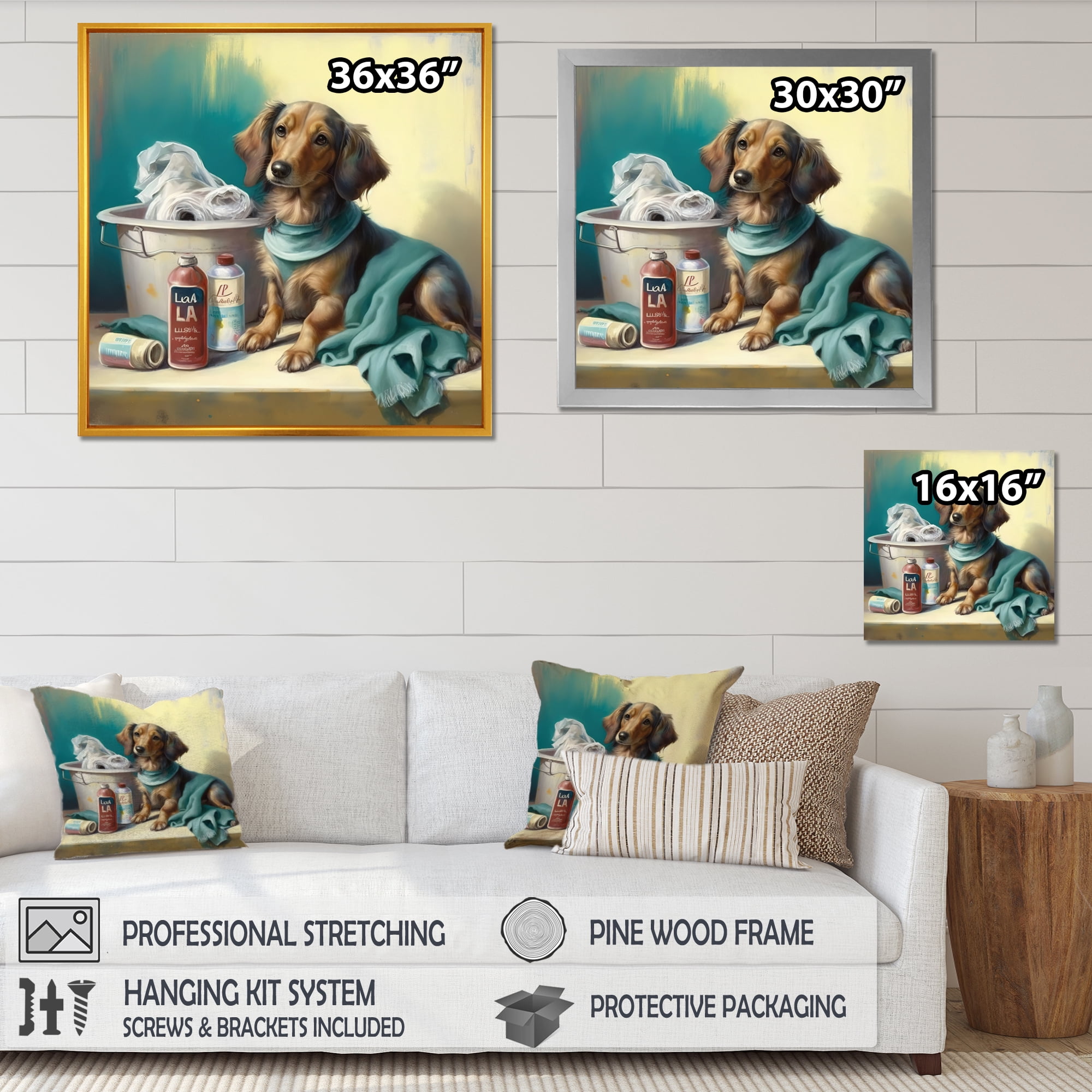 Designart Dog Sitting On The Laundry II Canvas Wall Art