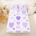 thumbnail image 3 of spefrowx Watercolor Kawaii Bow King Sheets for Girls, Purple Love Heart Print Bedding, 4 Pieces, 1 Flat Sheet, 1 Fitted Sheet and 2 Pillowcases, 3 of 6