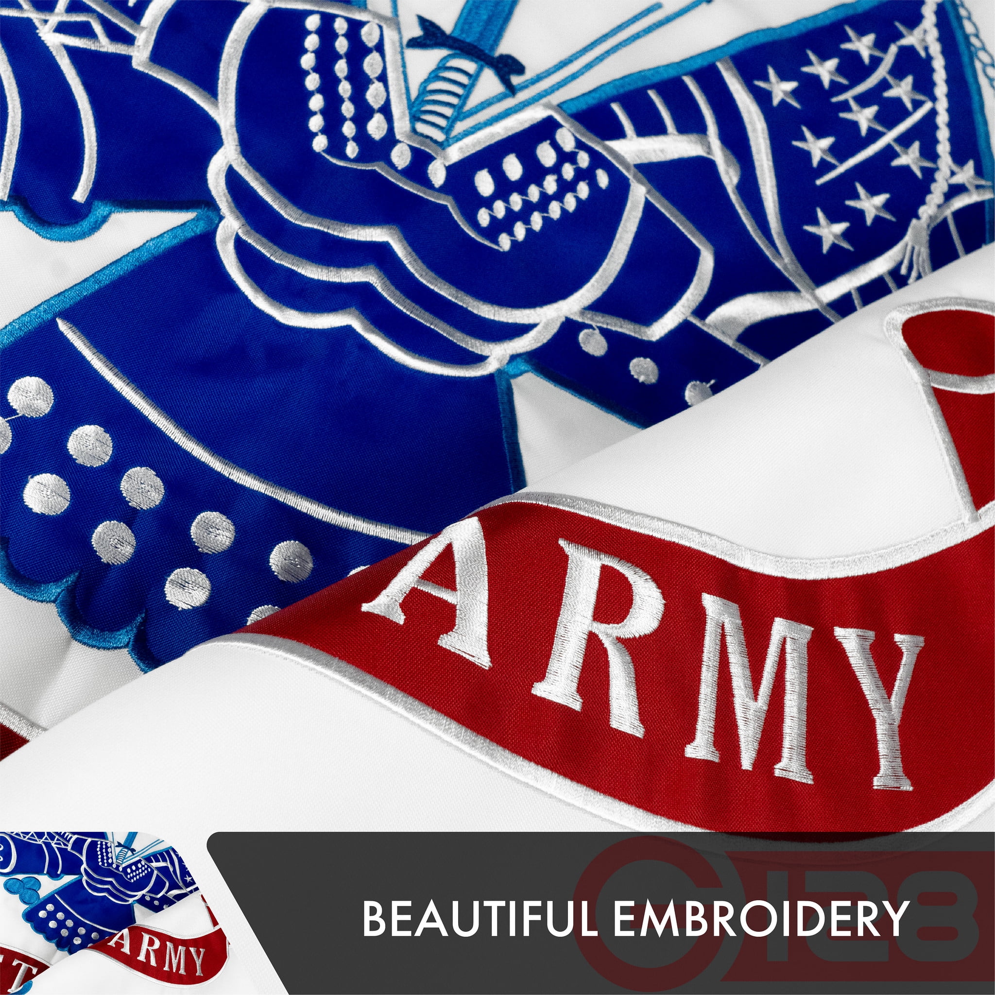 G128 – 3x5 feet, US Army Flag | Double Sided Embroidered 210D – Indoor/Outdoor, Vibrant Colors, Brass Grommets, Heavy Duty Polyester, 3-ply