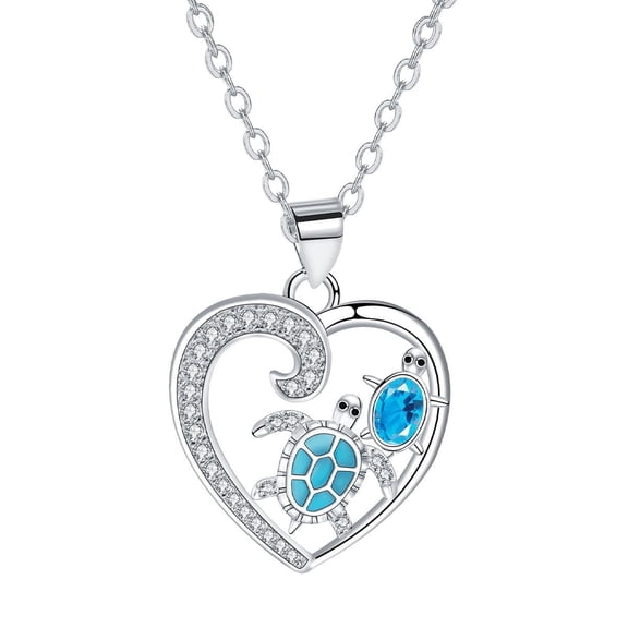 Turtle Necklace for Women, Sterling Silver Sea Animals Jewelry, Turtle Pendant with Birthstone Necklace for Women