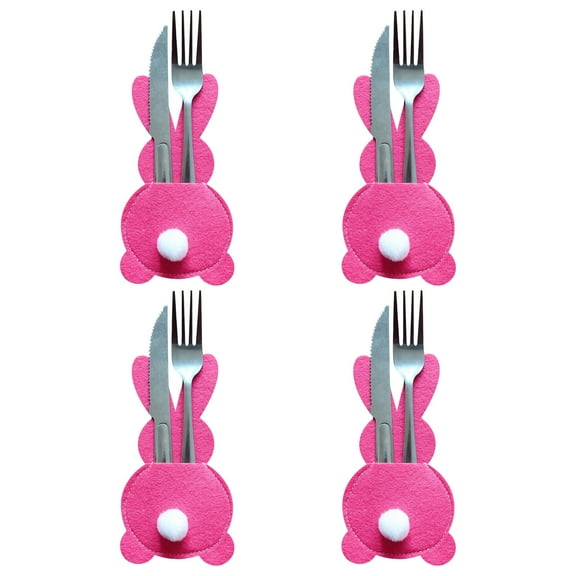 Herrnalise Easter Bunny Utensil Cutlery Holders Pouch Bags Felt Silverware Holder Bag 5.9 x 3.15 Inch Utensil Sleeve for Knife Forks Easter Table Decoration Wedding Birthday Party 4 Pc