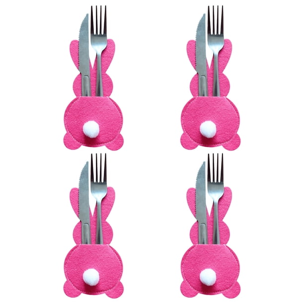 Juego de 4 Portacubiertos de Pascua | Bolsas para Cubiertos Cotton Tail | Portacubiertos Festivos para Decorar La Mesa | Diseño de Fácil Apertura Superior | Perfecto para Cenas Festivas y Centros de