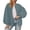 Blue, variant on Oversized Lantern Sleeve Bomber Jacket for Women, Full Zip Ribbed Collar, Casual Fall Soft Fleece Outerwear, 1 Piece, S-XXL, Plus Size Friendly