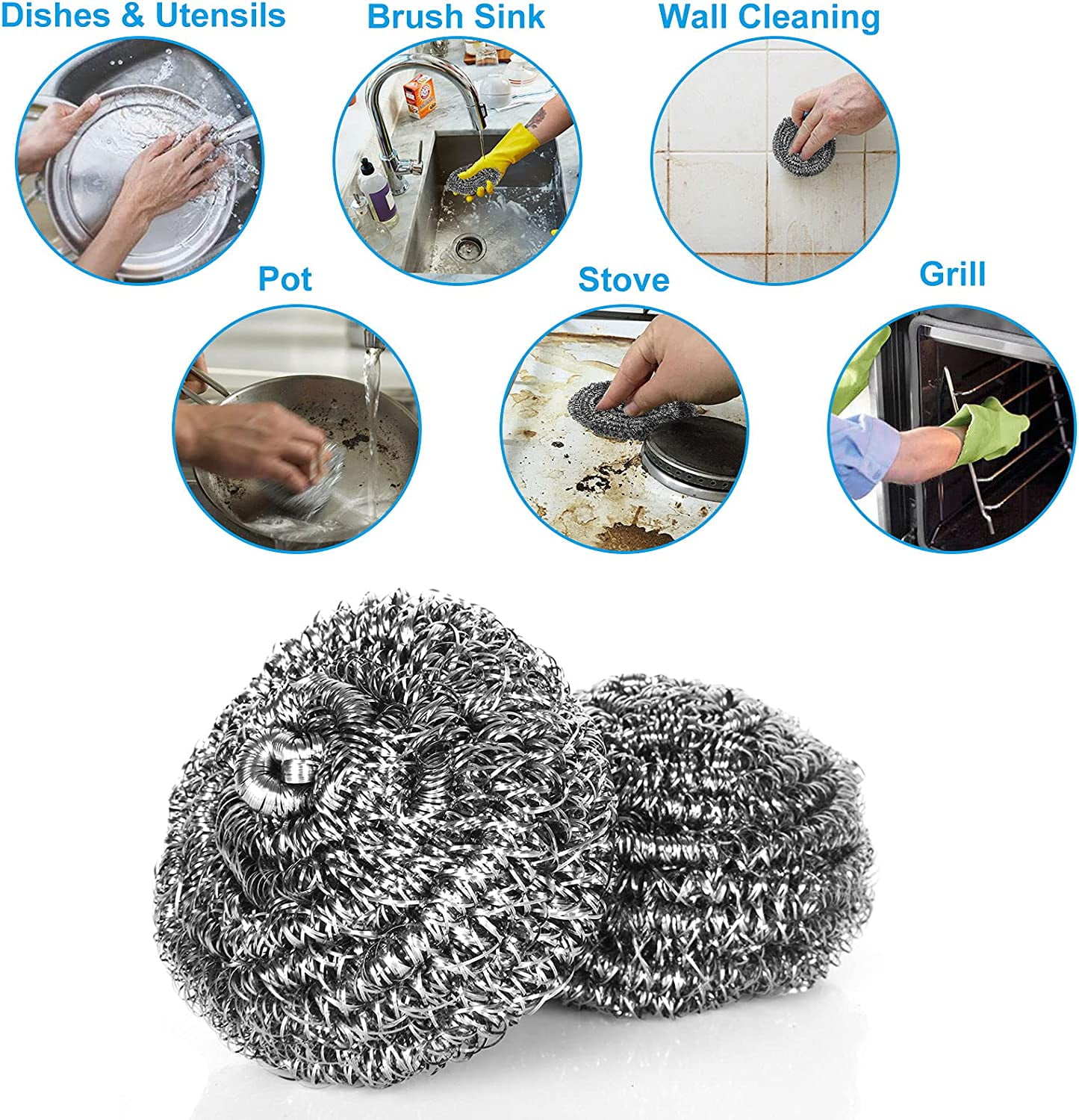 8 pcs Stainless Steel Pot Scrubber Metal Wire Cleaning Ball Kitchen Pan  Cleaner