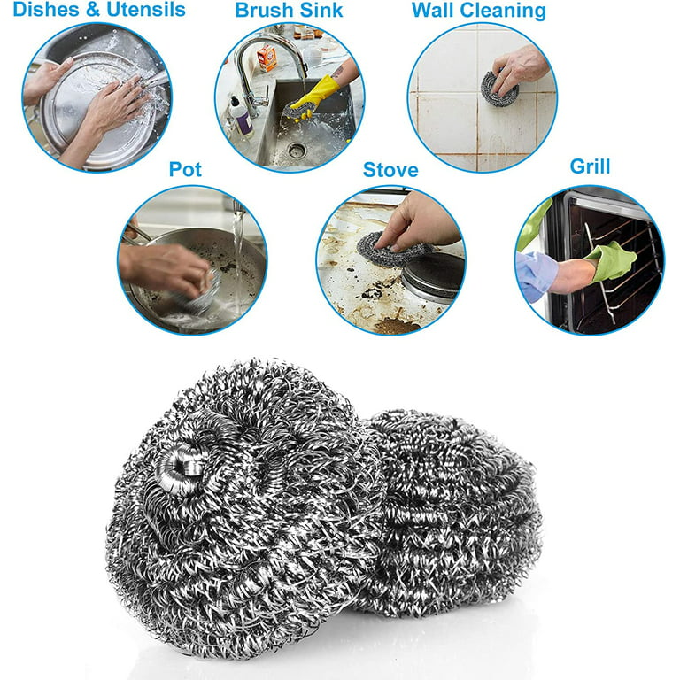 Wire Stainless Steel Sponge Metal Brush - Pack of 8 - Metal Wool Scrubbing  Pads for Dish Cleaning Scrabbers for Pot