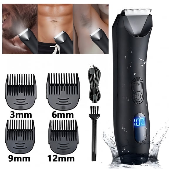 FACEGA Waterproof Hair Trimmer for Men,IPX7 Waterproof Body Groomer,Electric Shaver with LED Display and Recharge Dock