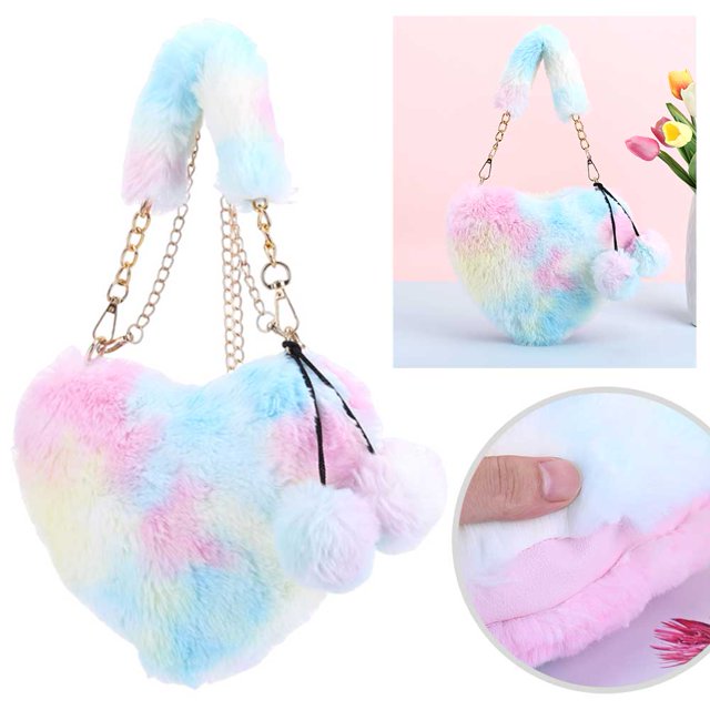 Nuevo bolso felpa hombro portátil en forma corazón suave degradado tie-Dye otoño e invierno (estilo 1)