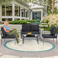 thumbnail image 3 of Magshion4 Pieces Patio Furniture Set, Steel Outdoor Conversation Set with 3 Chairs, 1 Tempered Glass Coffee Table and Cushions, Black, 3 of 9