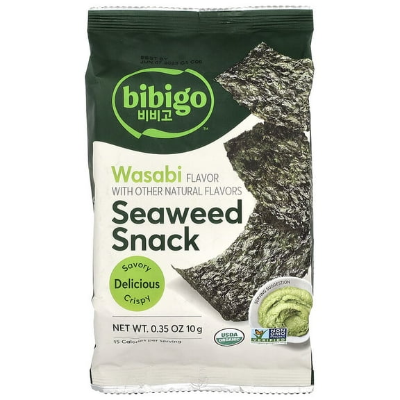 Bibigo, Seaweed Snacks, Wasabi, 0.35 oz Pack of 4