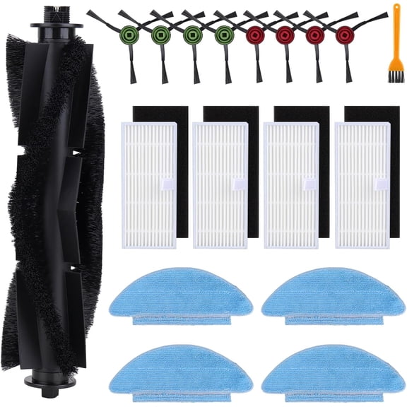 Replacement Parts for Tikom L9000,L8000,Lubluelu SL60D,HONITURE Q6 SE,Laresar L6 Nex Robotic Vacuum Cleaner - Spare Accessories - 1 Main Roller 8 Side Brushes 4 HEPA Filters 4 Mop Pads and 1 Brush