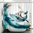 thumbnail image 5 of MIZHONA Funny Cat Shower Curtain for Bathroom with Holding Trident Riding A Shark Waterproof Polyester Brave Animal Decor 60"x72", 5 of 5