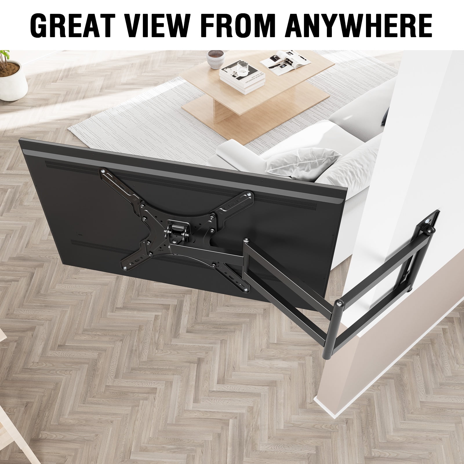 HOMOUNT Full Motion Long Arm TV Wall Mount for 26"-65"TVs, Corner TV Mount Bracket with 37.4" Extension Arm, Articulating Swivel Tilt Single Stud, Max 400x400mm, Holds up to 77 lbs