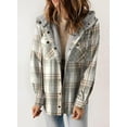 thumbnail image 3 of Womens Plaid Shacket Jacket Long Sleeve Button Down Fleece Hooded Jackets Warm Coat, 3 of 6