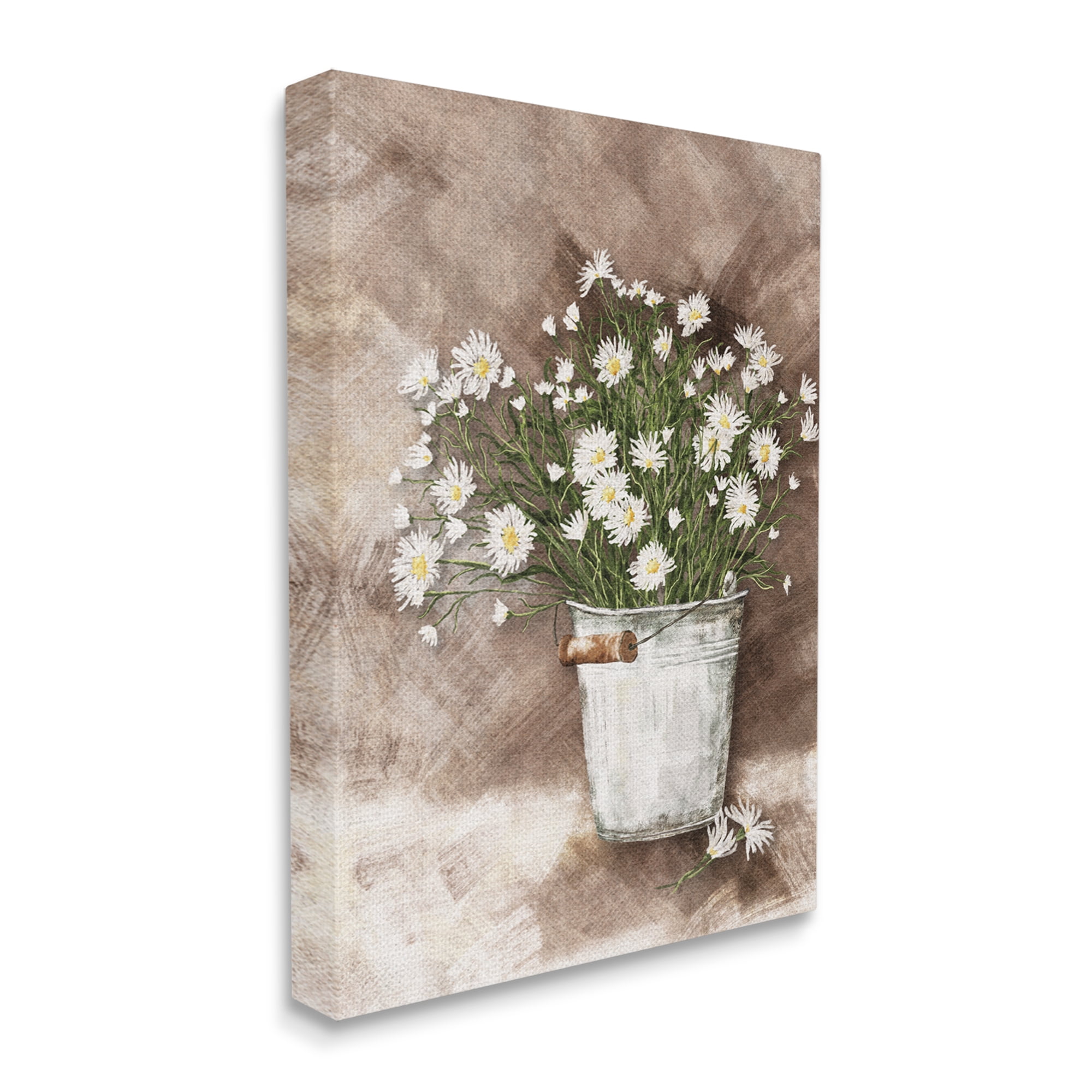 Stupell Industries Daisies in Country Bucket Botanical & Floral Painting Gallery Wrapped Canvas Print Wall Art, 36 x 48