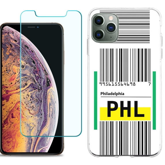 For Apple iPhone 11 Pro Max Phone Case , Slim-Fit TPU Case with Tempered Glass Screen Protector, by OneToughShield ® - Airport Tag / Philadelphia