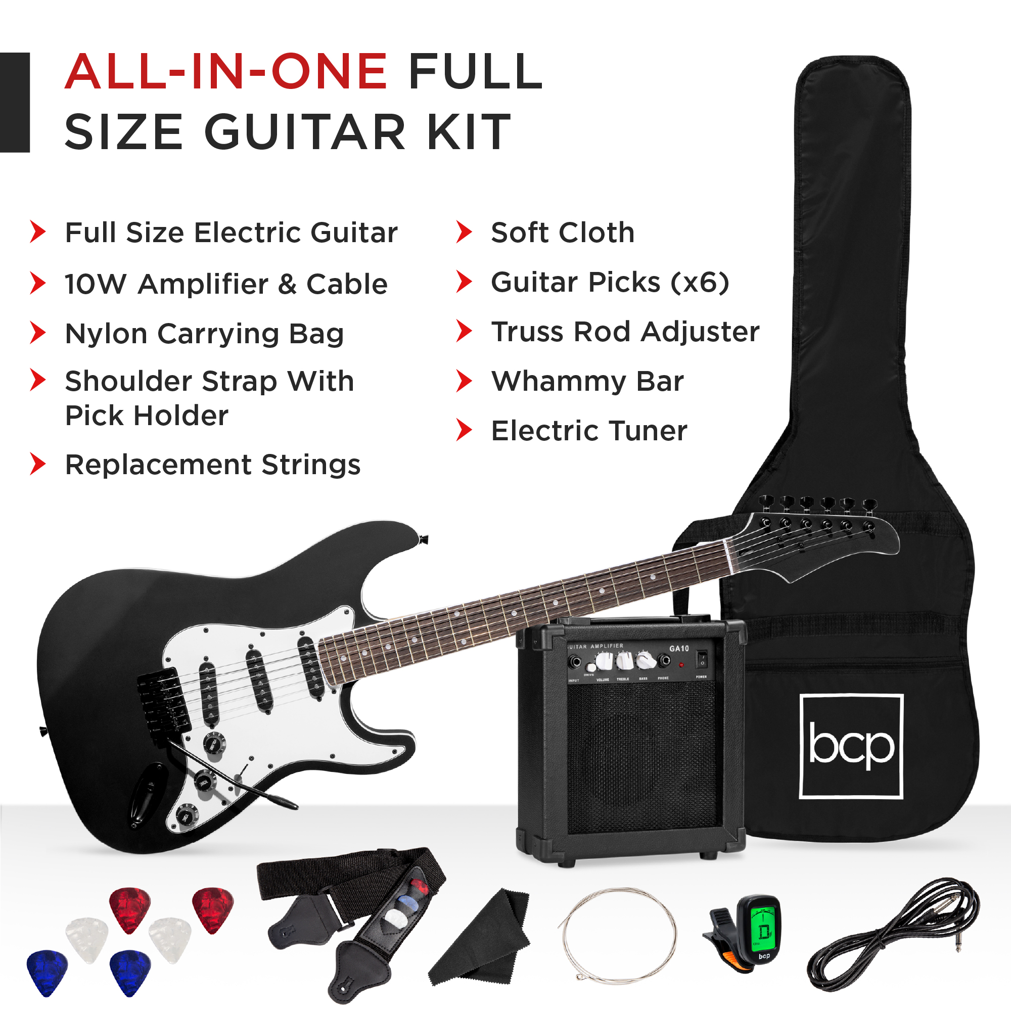 Best Choice Products 39in Full Size Beginner Electric Guitar Kit with Case, Strap, Amp, Whammy Bar - Jet Black - image 2 of 6