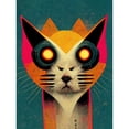 thumbnail image 1 of Multicoloured Retro Cyborg Cat Hybrid In Teal Background Unframed Wall Art Print Poster Home Decor, 1 of 3