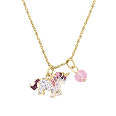 Brilliance Fine Jewelry Women's Crystal Unicorn Necklace in 14KT Gold Plated Sterling Silver