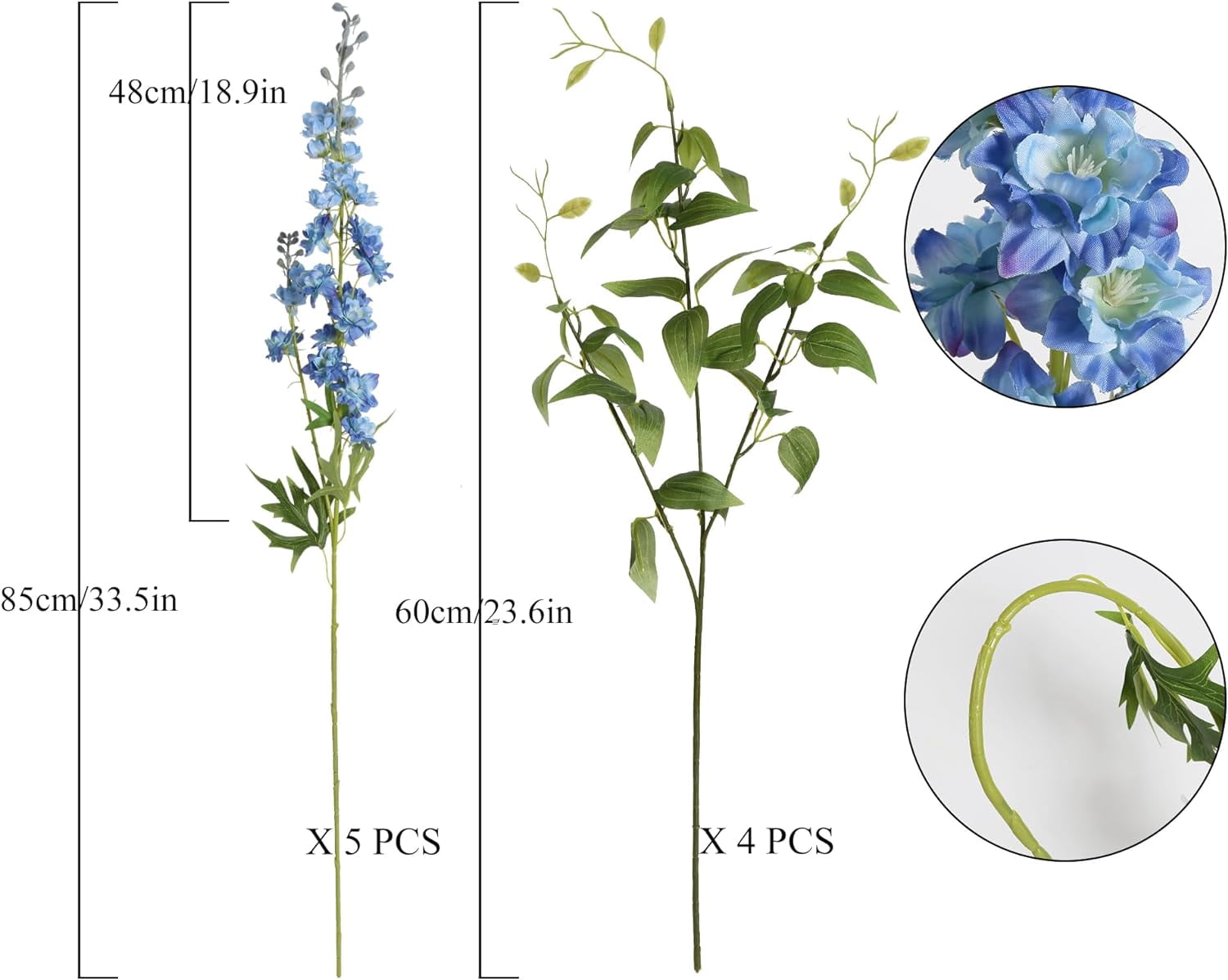 Blue Silk Flowers 9Blue Delphinium Artificial Flowers Combo Clematis Greenery 33.5" Long Stem Flowers for Tall Vase Bluebonnet Decor Floral Centerpiece Bridal Bouquets for Wedding (Blue)