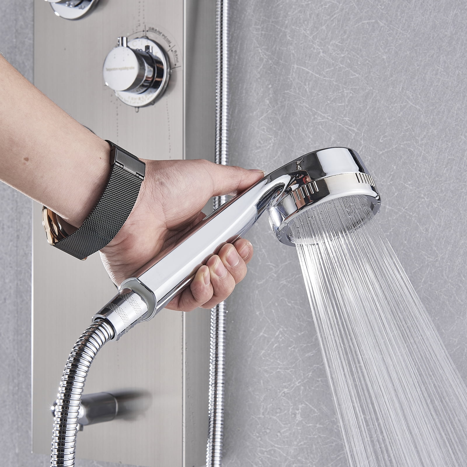 Senlesen Brushed Nickel Shower Panel Tower LED Rain Waterfall Massage System Body Tub Tap