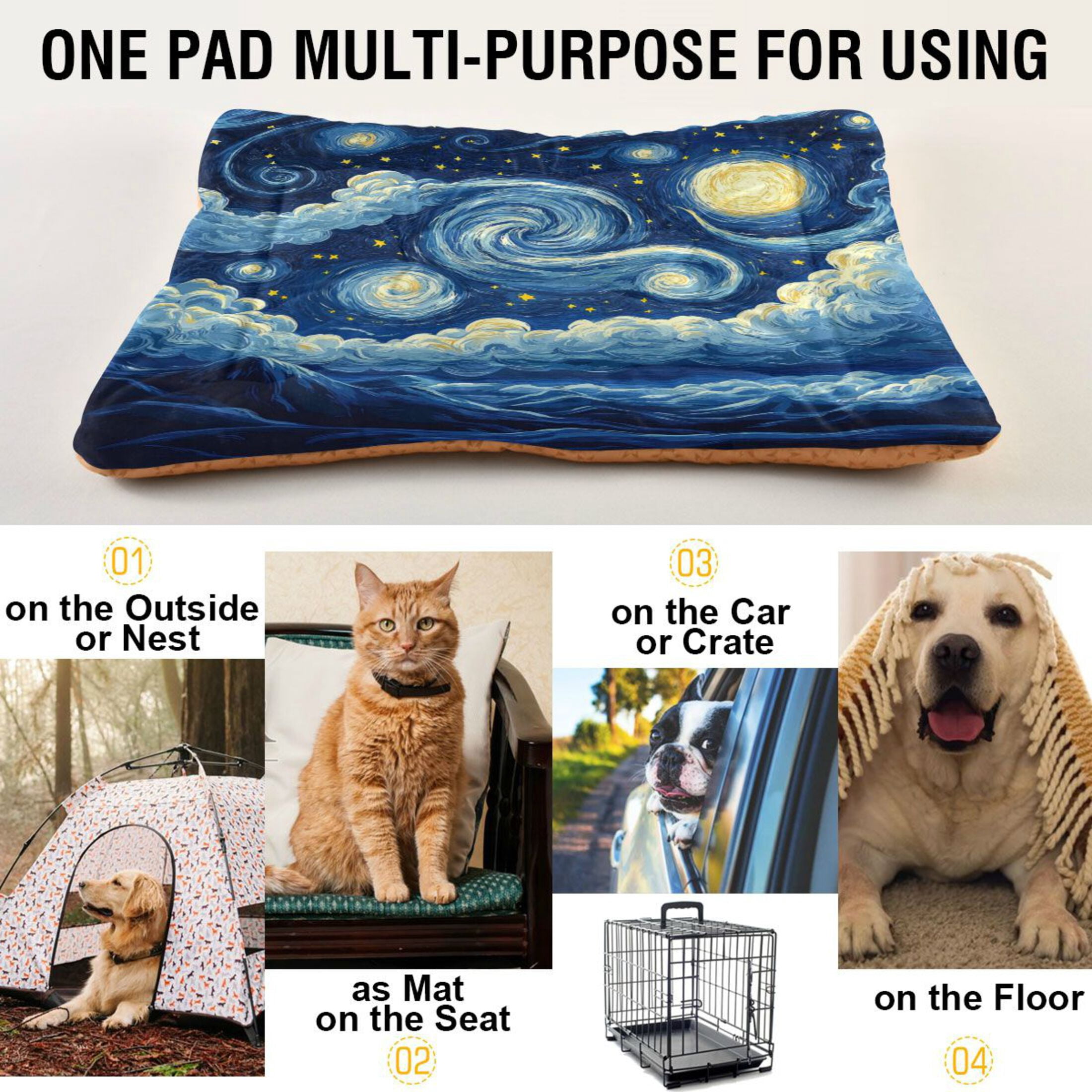 Qxltty Starry Night Ped Pad Wear-resistant and Hard to Bite Through Sleeping Pad for Small Medium Large Dogs Winter Pet Bed 36×24in