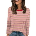 thumbnail image 2 of Women's Striped Long Sleeve Shirts 2025 New Color Block Pullover Top Loose Crewneck Basic Tees Shirts Casual Fashion Fall Outfits Tunics Tops, 2 of 6