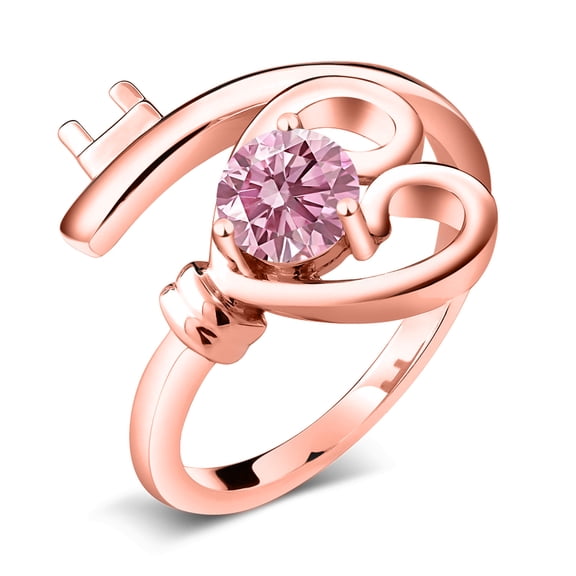 Gem Stone King 18K Rose Gold Plated Silver Pink Lab Grown Diamond Engagement Ring for Women | 0.50 Cttw | Round 5MM | Gemstone April Birthstone | Size 6