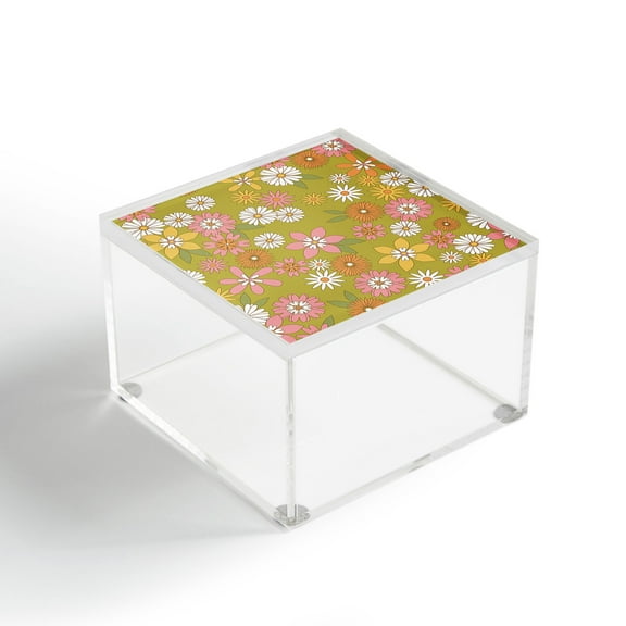 Society6 Emanuela Carratoni Vintage Floral World 4" x 4" Acrylic Box