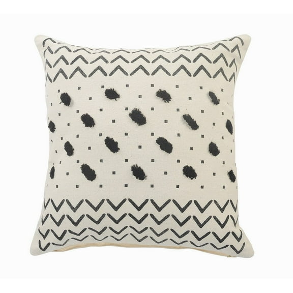 Ox Bay 20" x 20" Hand-Woven Cream/ Black Tribal Organic Cotton Pillow Cover