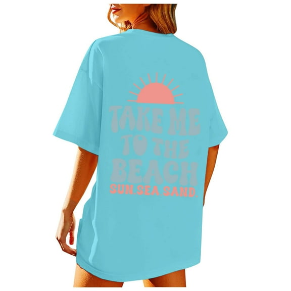 Womens T Shirt Beach Oversized Graphic Tees Vintage Baggy Shirts Summer Vacation Tops