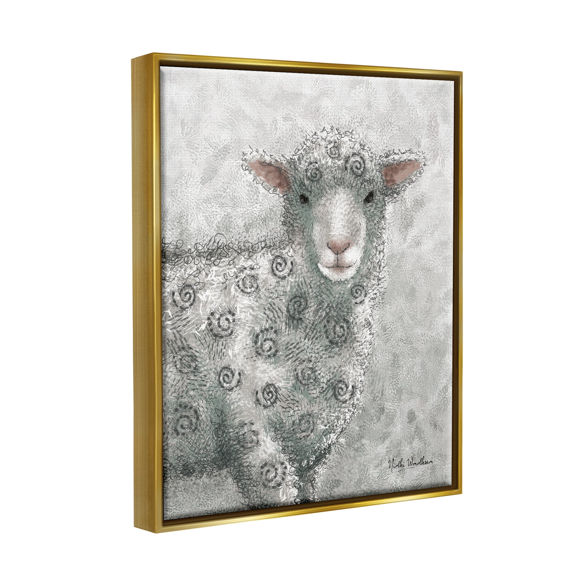 Stupell Industries Spiral Patterned Sheep Animals & Insects Painting Gold Floater Framed Art Print Wall Art, 25 x 31