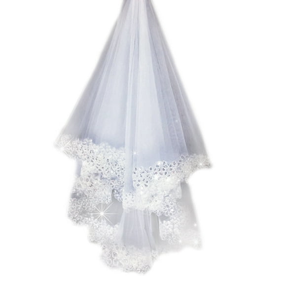 1.5M 1 Layer Women Bridal White Long Wedding Tulle Veil Glitter Sequins Embroide