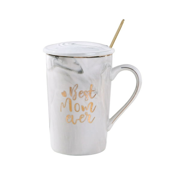 Clearance! npkgvia Mother’s Day Heartwarming Set: Exquisite Patterned Ceramic Mug with Lid And Gold Spoon in Two Stylish Designs Perfect for Celebrating Mom’s Love,Gray