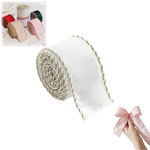 Wired Ribbon, Christmas Tree Decor Ribbon,Gift Wrapping Ribbon, Craft Bows Xmas Holiday Decorations, Long Wired Edge Ribbon for Festive Crafts Christmas Bows Wreath Decorations, 1.8"