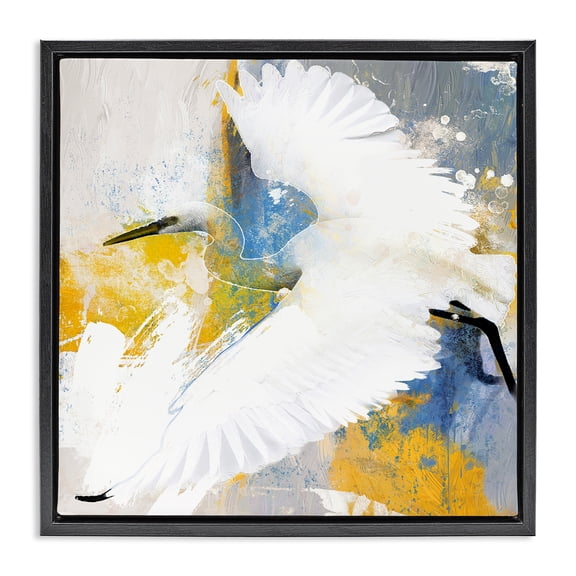 Stupell Industries Modern Egret in Flight Animals Painting Black Floater Framed Canvas Art Print Wall Art, 18 x 18