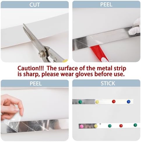 6 Pack Magnetic Bulletin Strips With 48 Magnets | 15 Inch Frameless Memo Board For Home & Office