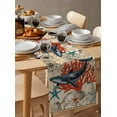 thumbnail image 6 of Retro Whale Table Runner Cotton Linen 48 Inch Holiday Dresser Scarves, Vintage Coastal Coral Starfish Nautical Tablerunner for Kitchen Coffee Dining Bedroom Living Room Dinner Scarf Décor 13''x48'', 6 of 9
