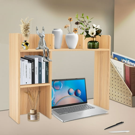 Desk Bookshelf Organizer 3 Tiers with 5 Cubbies Desktop Bookshelf Storage Dorm Desk Rack