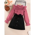 thumbnail image 2 of Bagilaanoe 2Pcs Girls Clothes Long Sleeve Shirts Tops + Skirt with Belt 8T 9T 10T 11T 12T Kids Casual Skirt Set, 2 of 3
