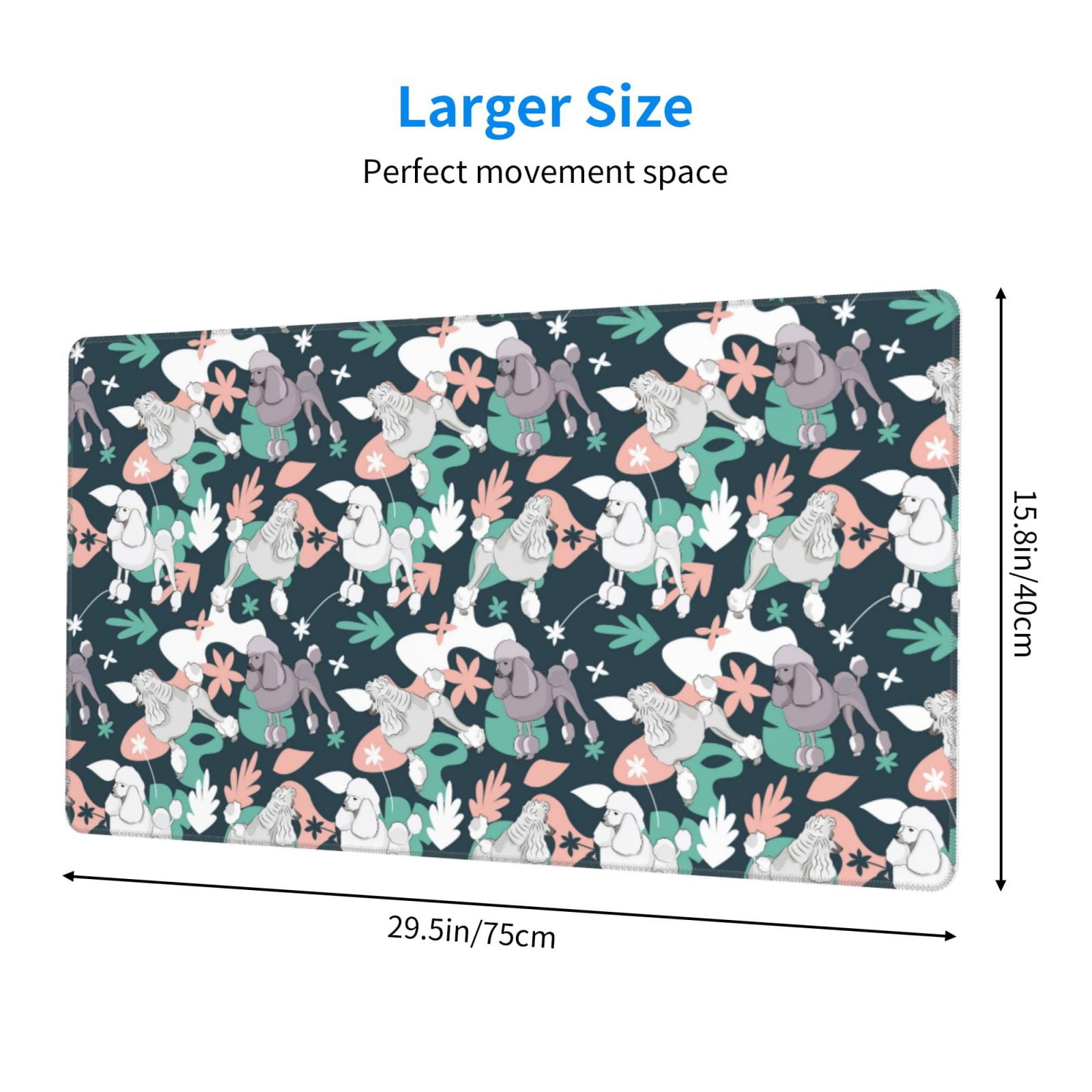 Kdxio Cute Poodle Dog Print Large Gaming Mouse Pad,Non-Slip Base,Water Resist Keyboard Pad for Gamer,Office & Home,29.5 x 15.8 in