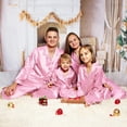 thumbnail image 5 of Ediodpoh Family Matching Pajamas Set Silk Satin Button Down Sleepwear Long Sleeve Nightwear 2 Pcs Pj Set for Women for Women Pink XXL, 5 of 9