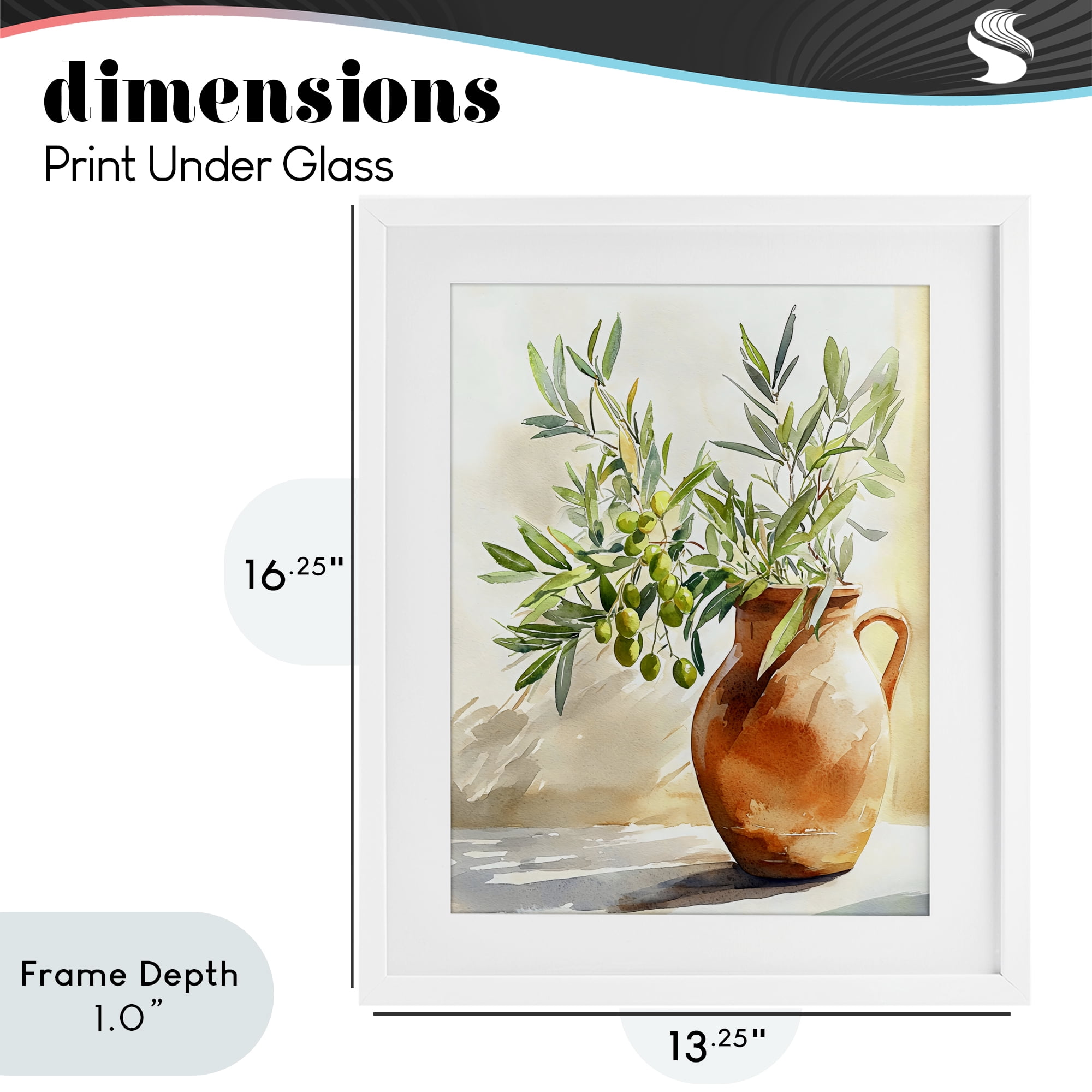 Stupell Industries Olive Branch in Terracotta Vase White Framed Print Under Glass, design by LSR Design Studio