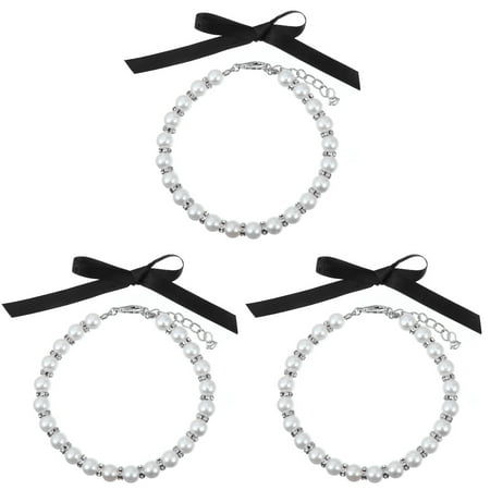 3 Sets Pet Pearl Collar Doggie Charms Jewelry Kit Necklaces White