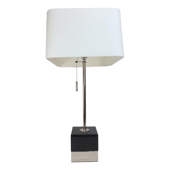 28"H Contemporary Elegant Black Marble And Metal Cube Table Lamp Fabric Shade
