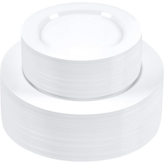 SETUP Disposable White Round 75 " and 1025" Plastic Party Plates (100 Count)
