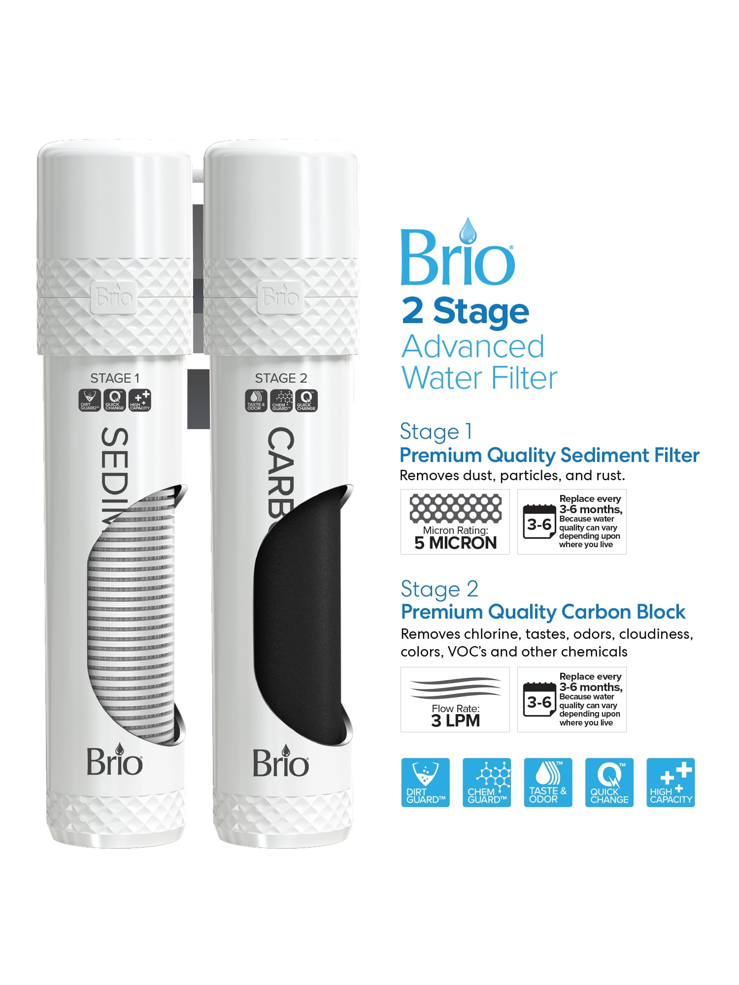 Brio 520 Series Self-Cleaning Bottom Loading No-Line Tri-Temperature 2 Stage Filtration Capacity Water Cooler Dispenser