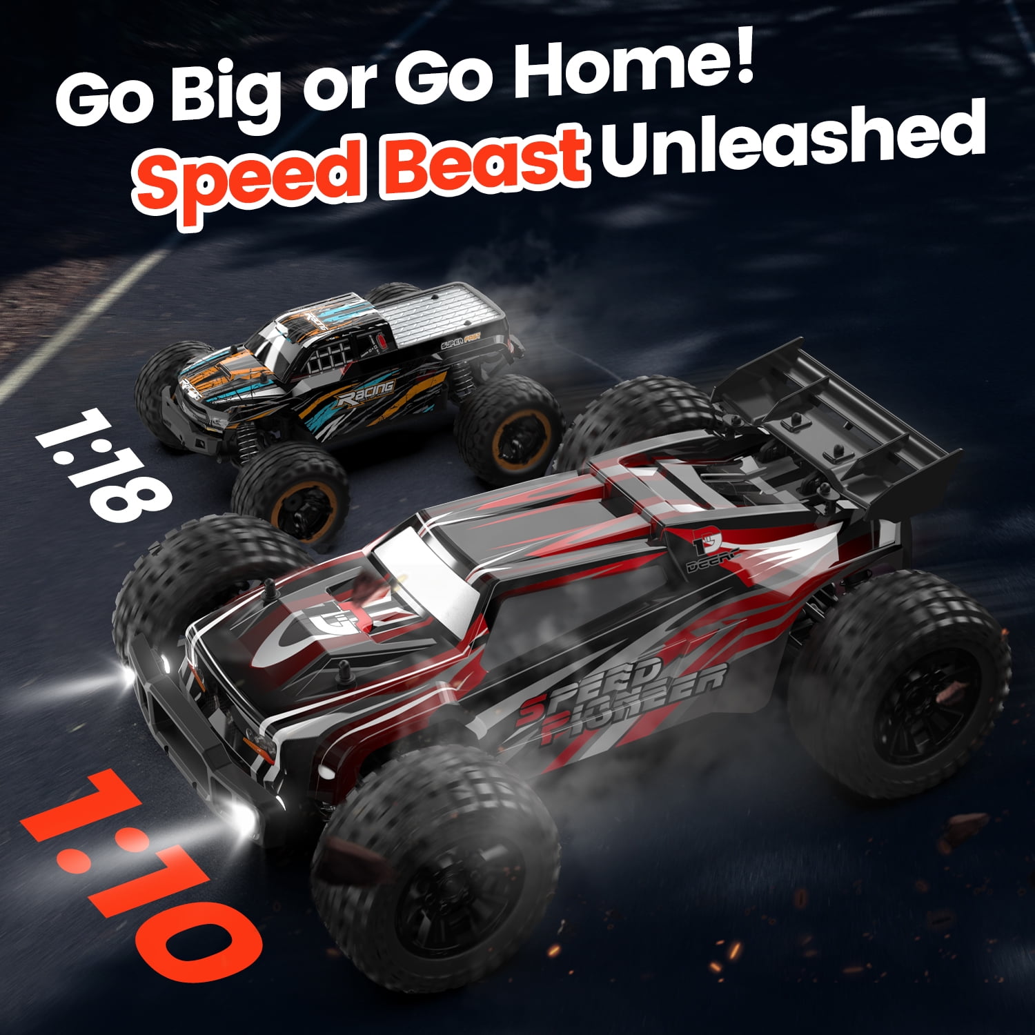 DEERC 9206E 1:10 Scale RC Cars,48+ KM/H Hobby Grade High Speed Remote Control Car for Adults Boys,All Terrain 4WD 2.4GHz RC Monster Truck with 2 Battery for 40+ Min Play